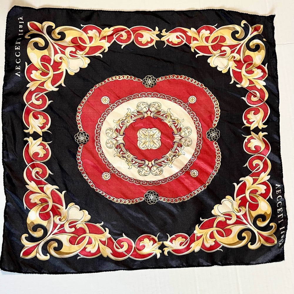 Vecceli Italy neck scarf black  red gold ivory